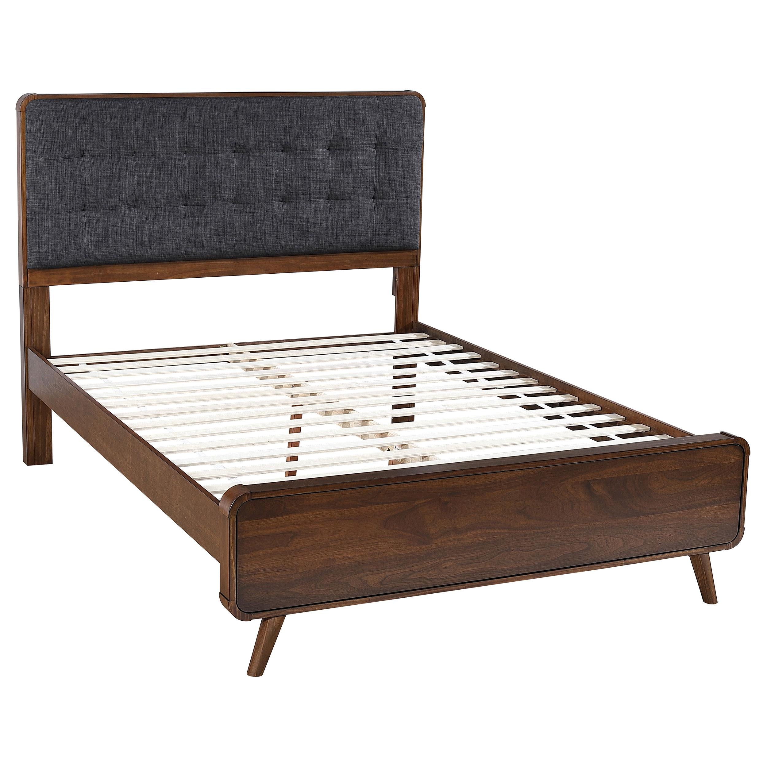 Robyn California King, E.King, & Queen Bed with Upholstered Headboard Dark Walnut