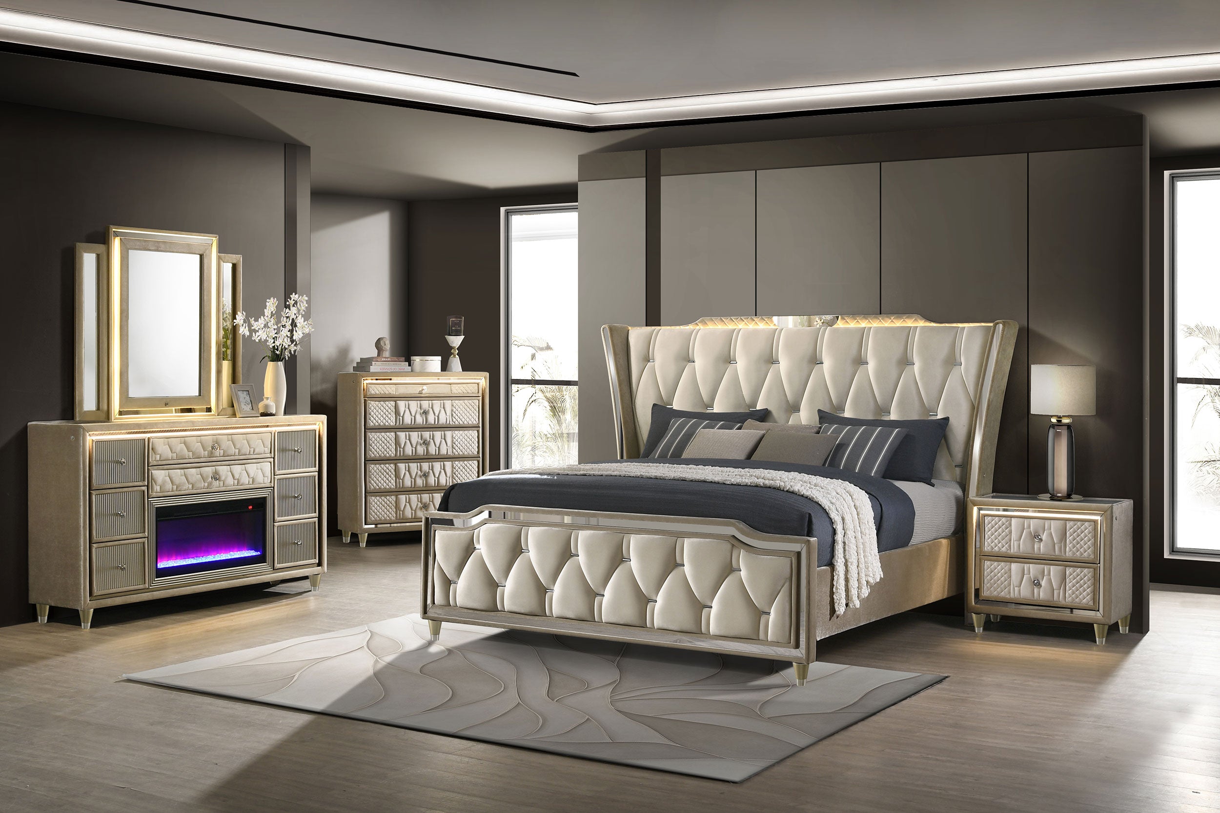 Lorient LED Dresser with LED Mirror and Flame Visualizer