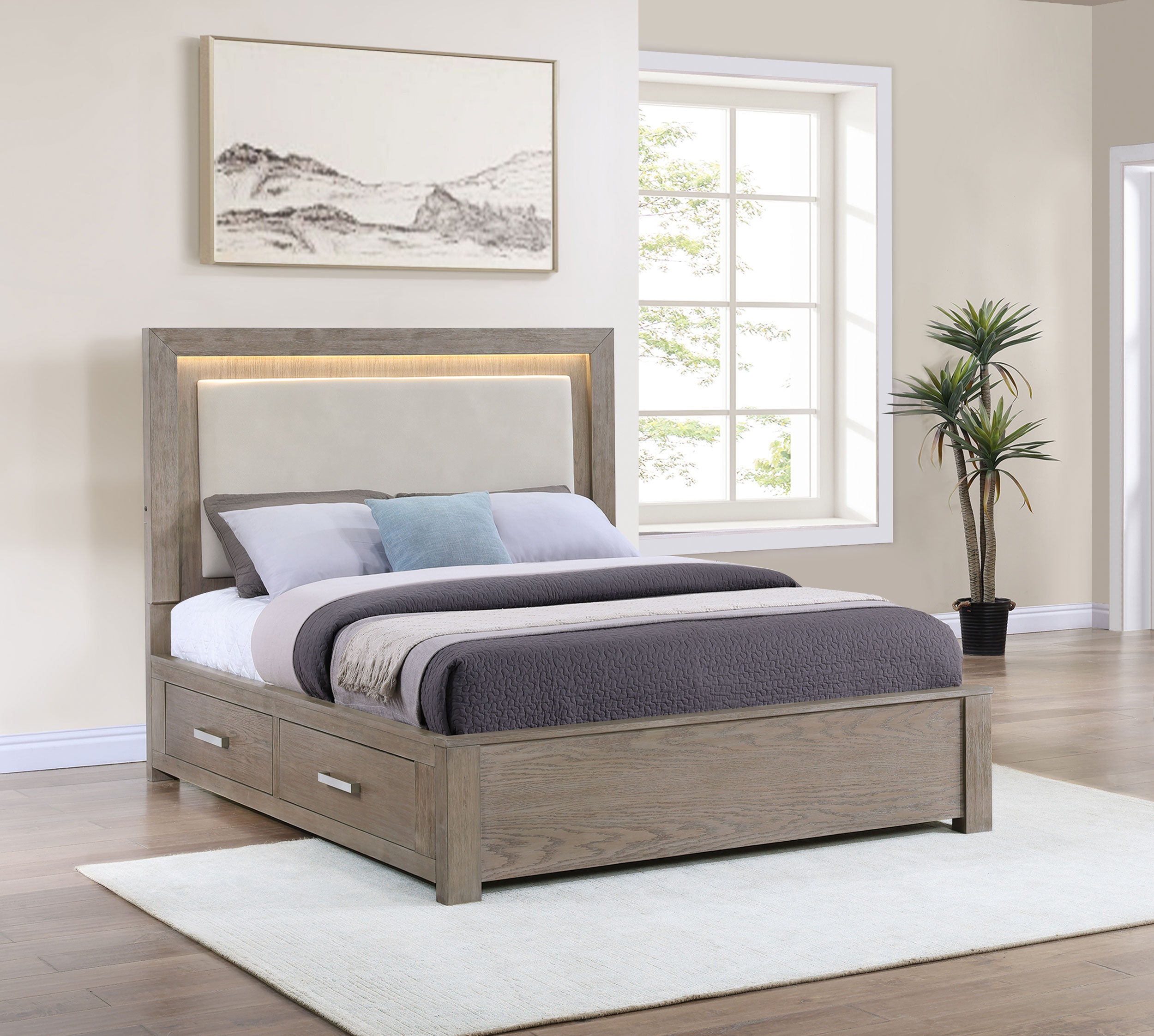 Kenora Panel Platform Storage Bed with LED Lighting