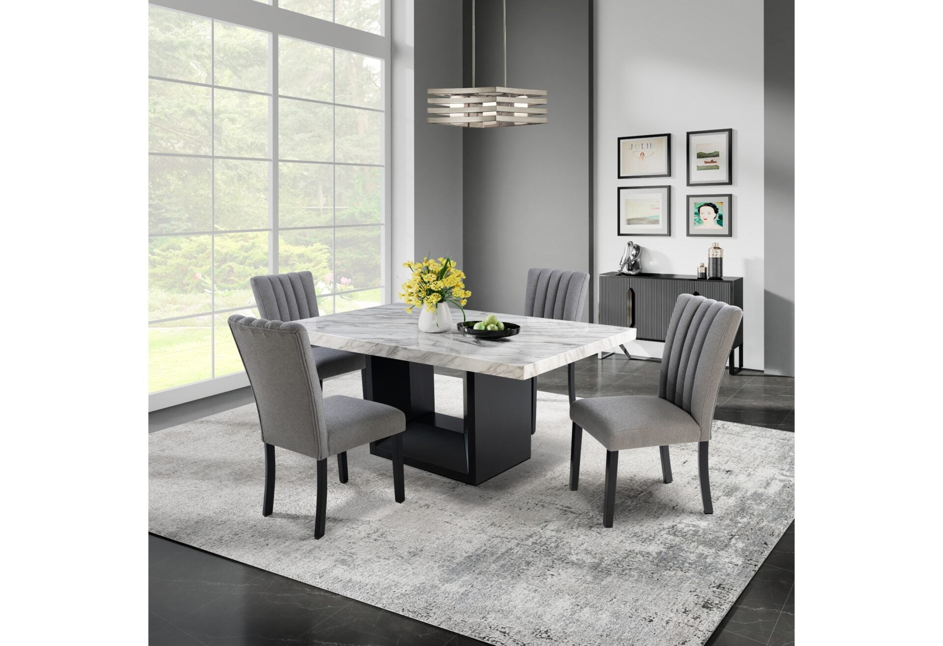 D02 Black Dining Table with D8685 Grey Dining Chair