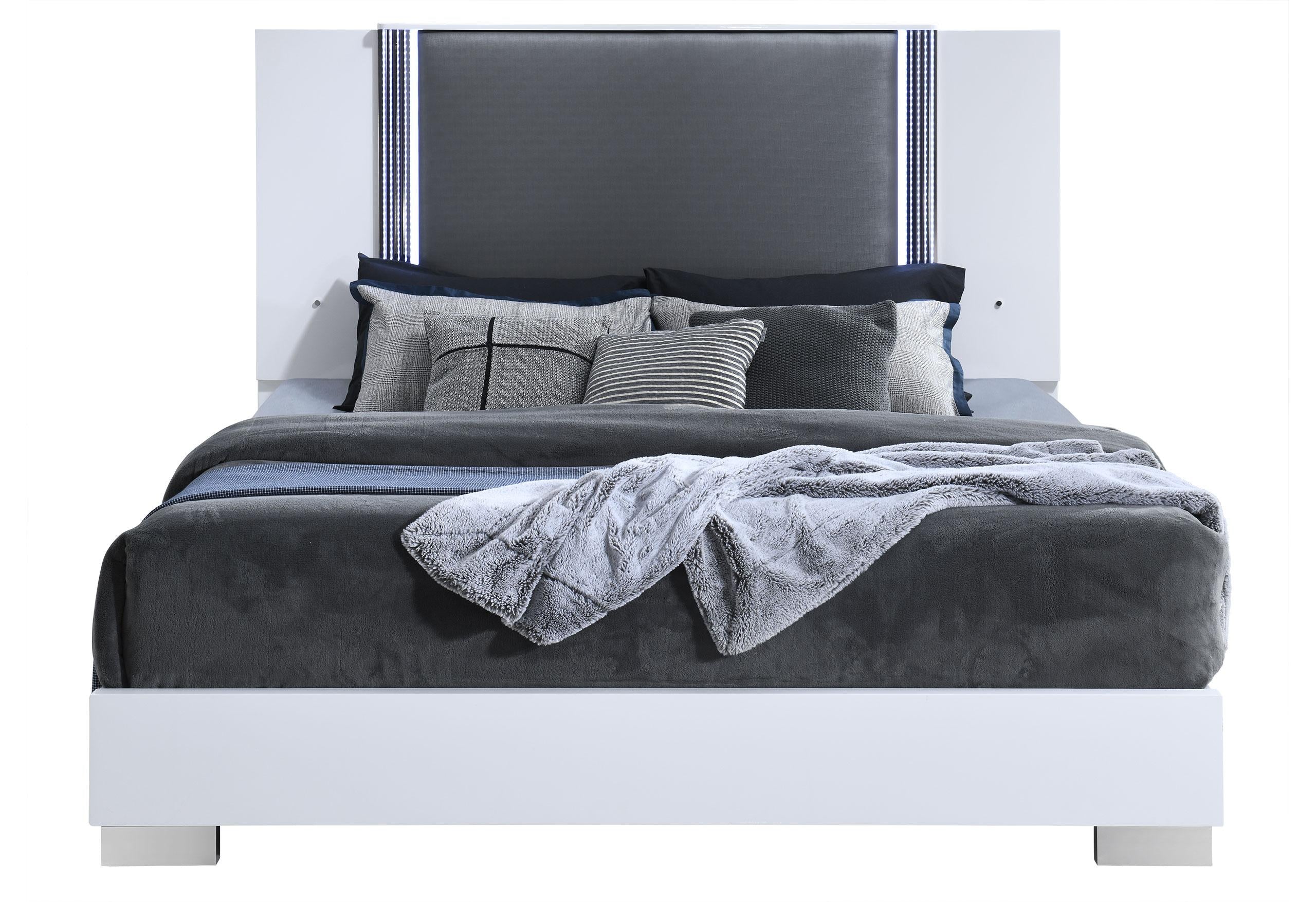 YLIME SMOOTH WHITE KING BED WITH LED FULLY SLATTED
