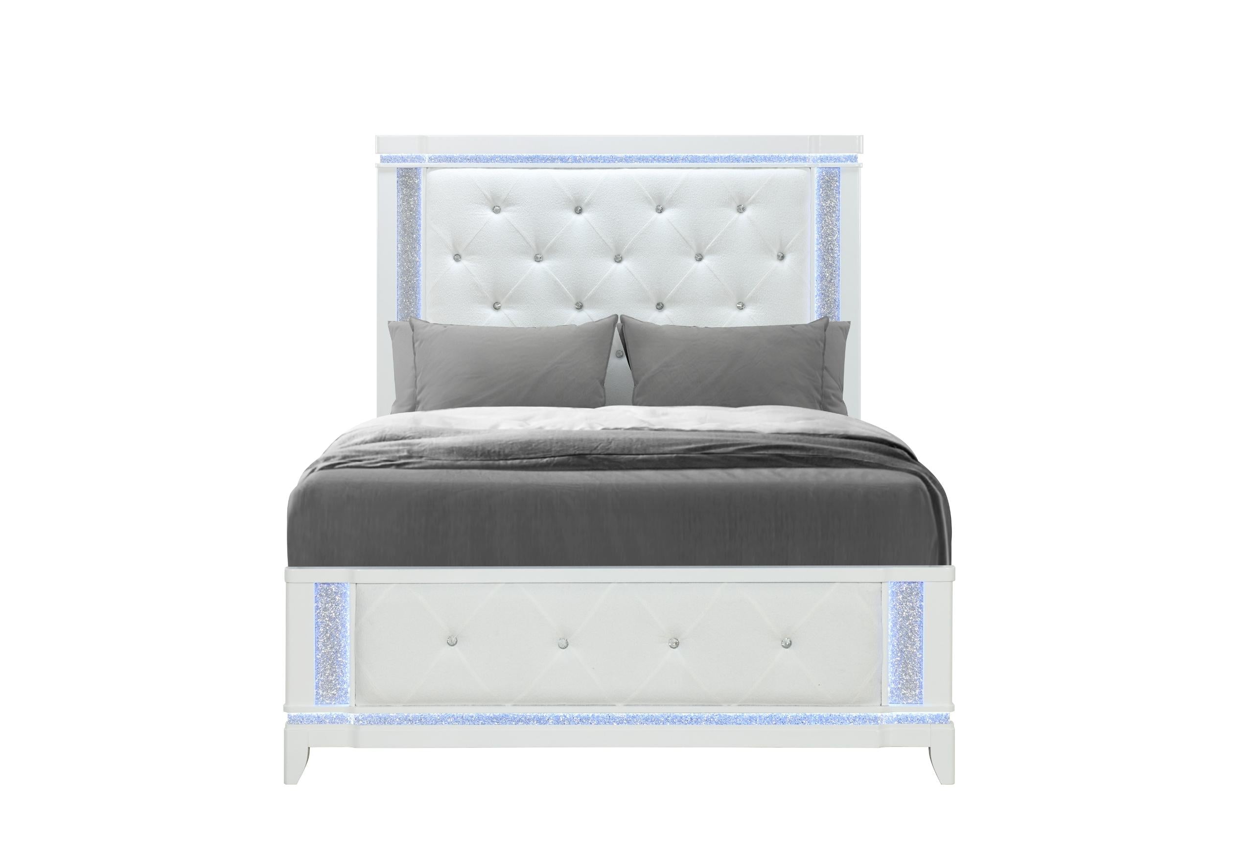 ALINA WHITE QUEEN BED WITH LED