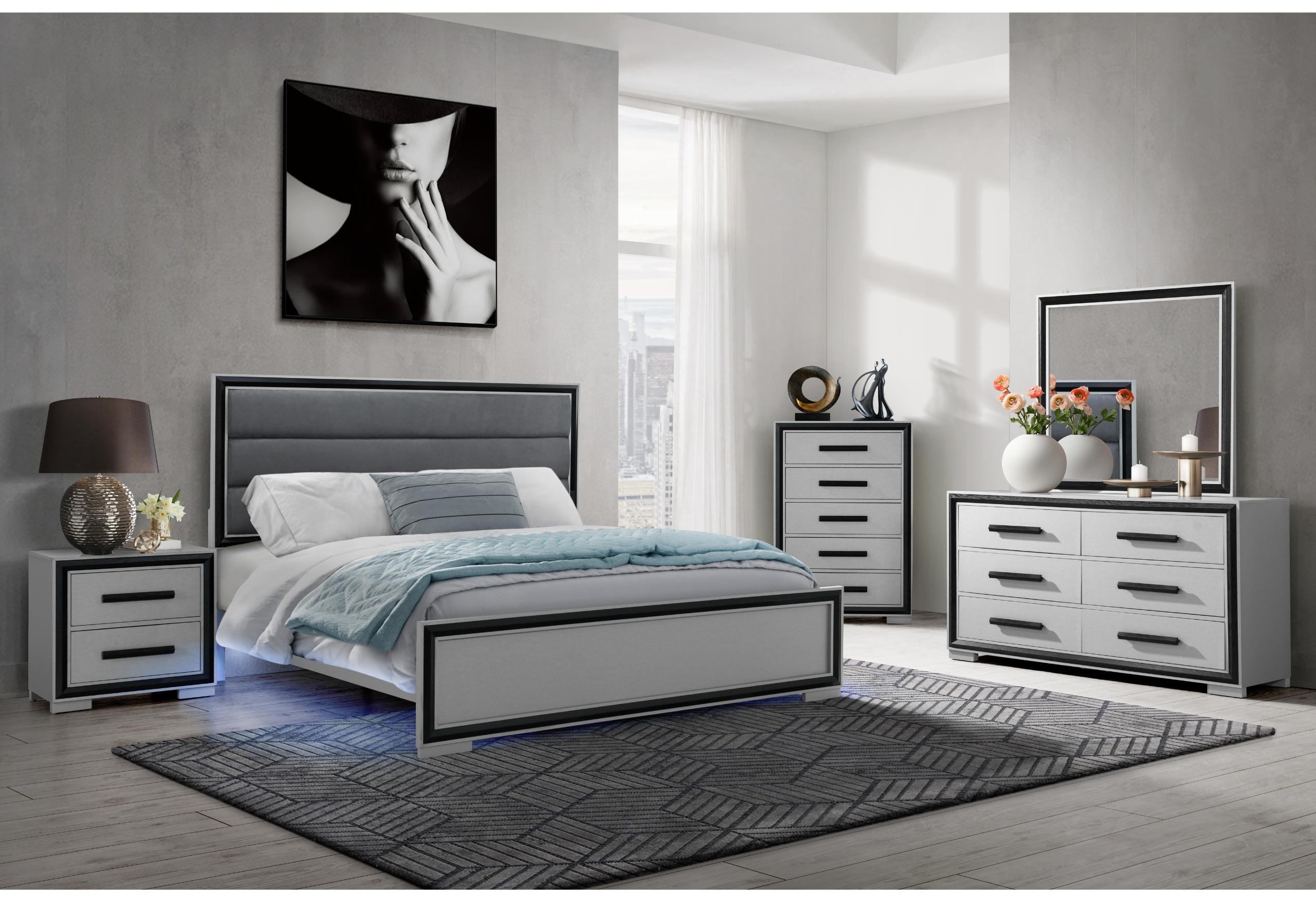 AMELIA GREY BLACK KING BED GROUP W/LED