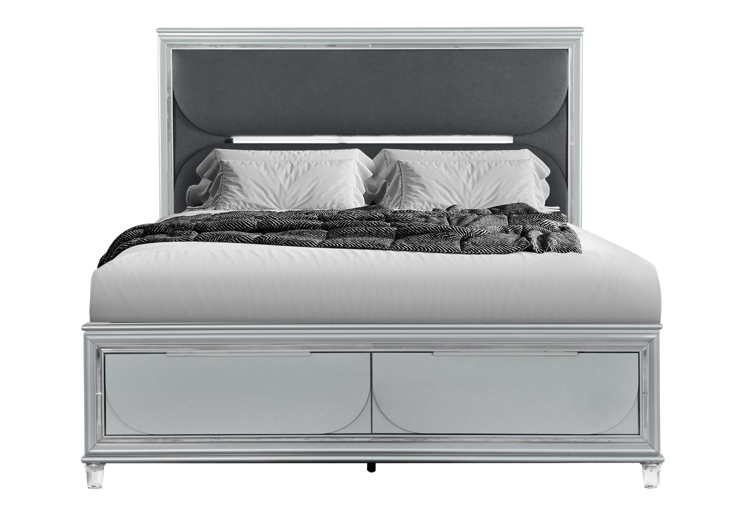 CALEB SILVER KING BED WITH LED