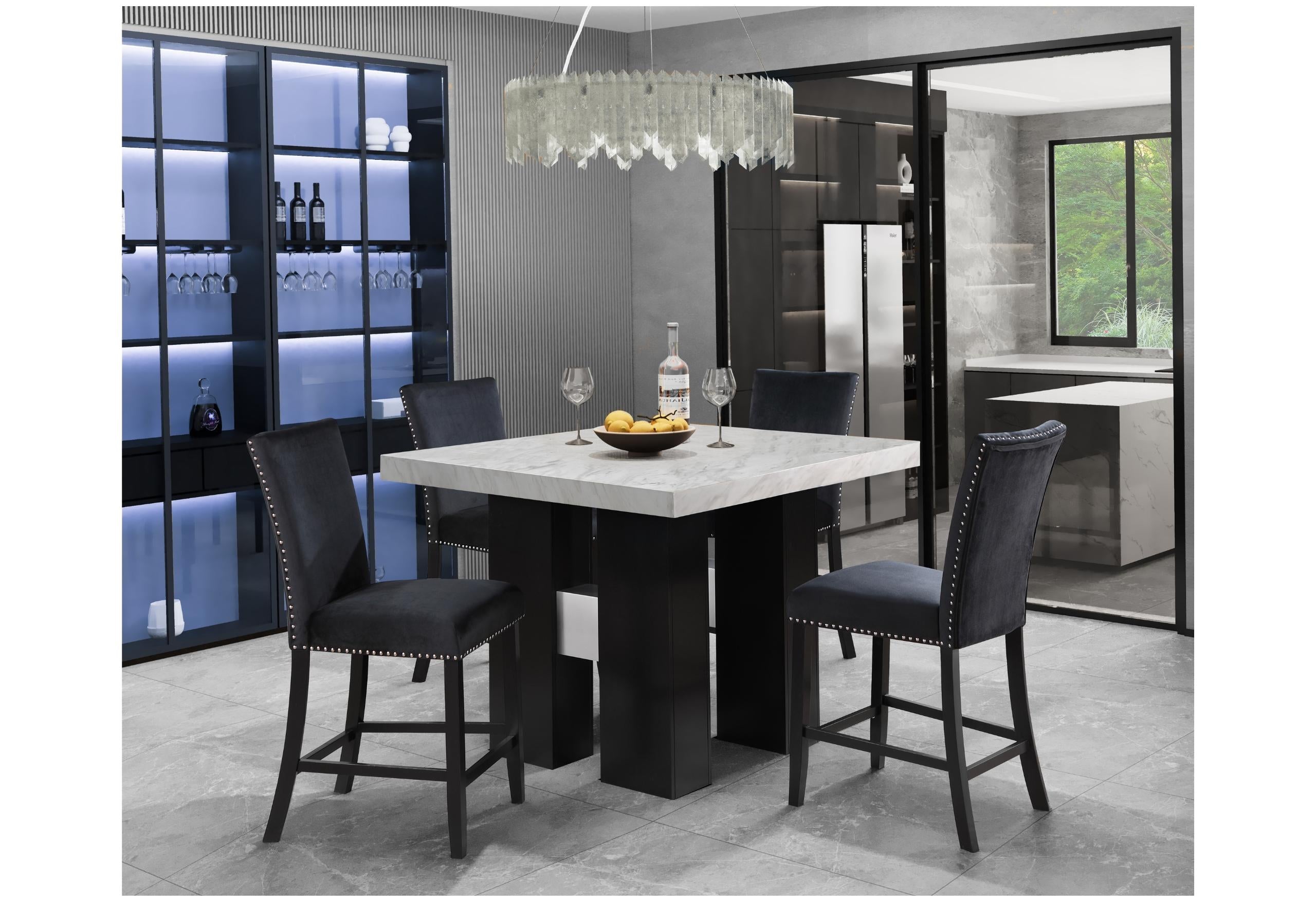 D04 WHITE BAR TABLE AND D04 BLACK BAR STOOL