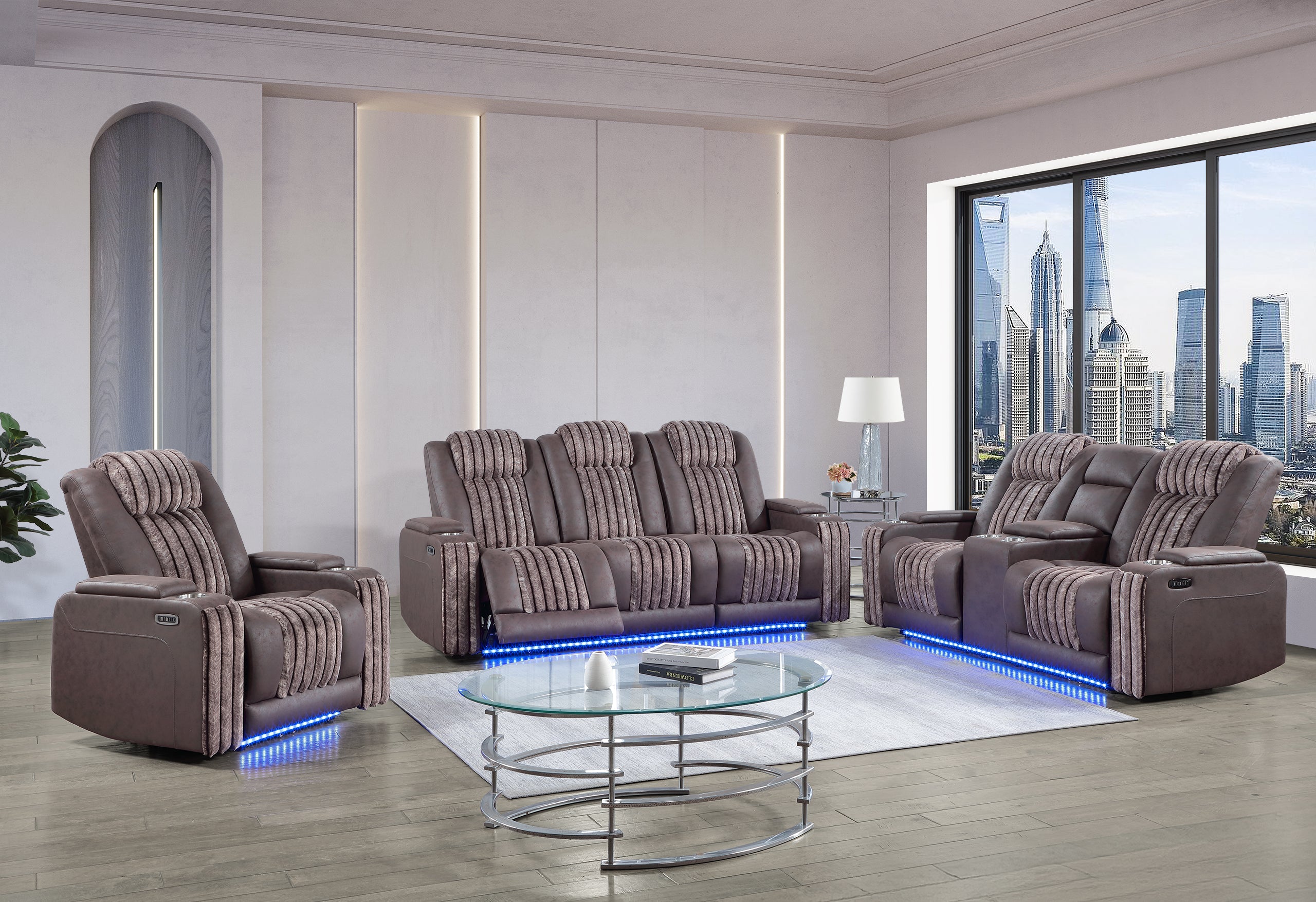 U8000 BROWN PWR REC SOFA/PWR CON REC LOVESEAT/PWR RECLINER W/PHR