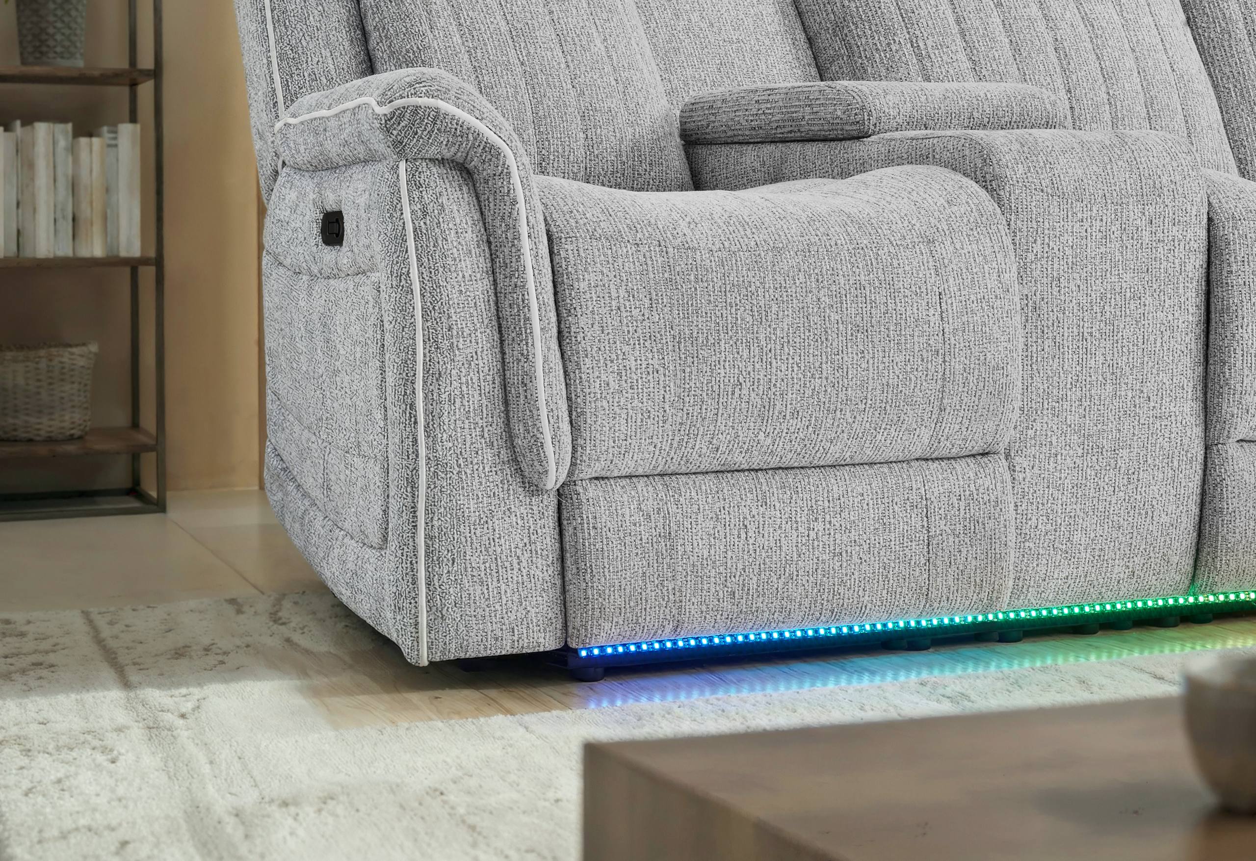 U8879 GREY 1 POWER PUSHBACK SECTIONAL WITH LED AND GLOBAL SS SPKR