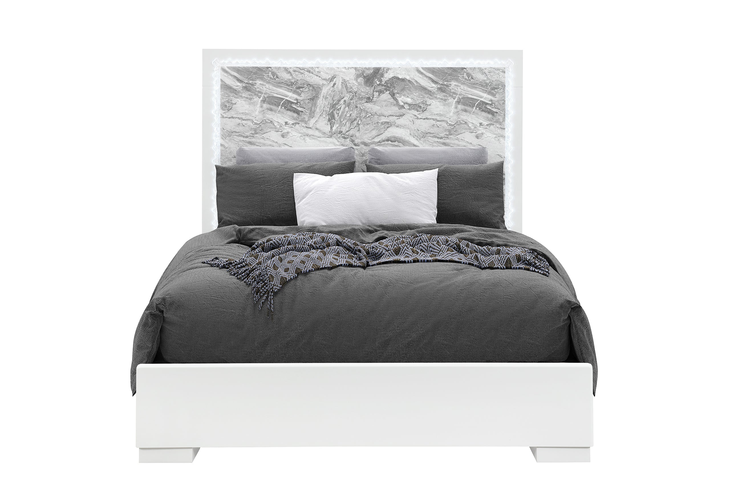NAOMI SILVER MARBLE QUEEN BED WITH LED