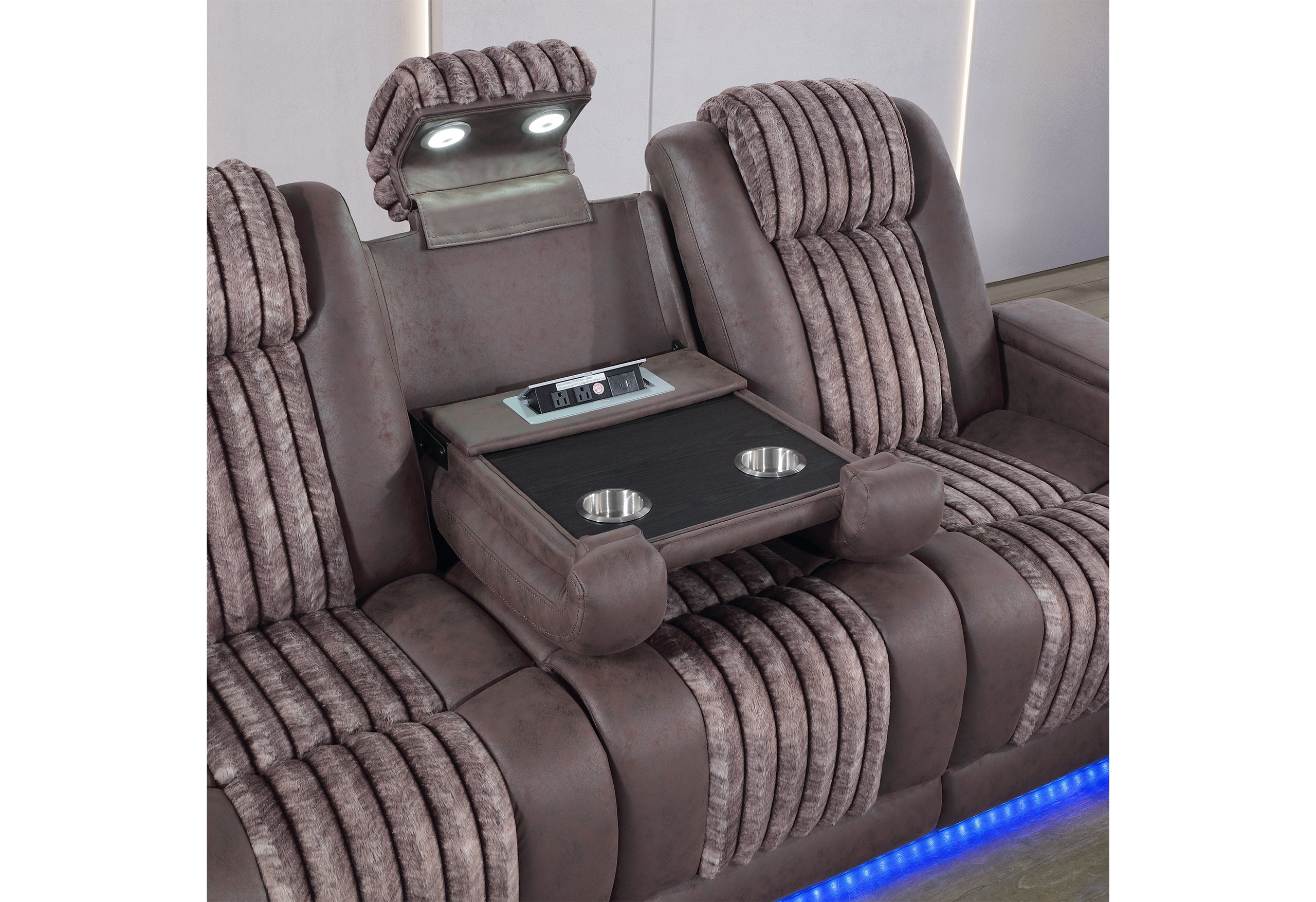 U8000 BROWN PWR REC SOFA/PWR CONSOLE REC LOVESEAT W/PHR
