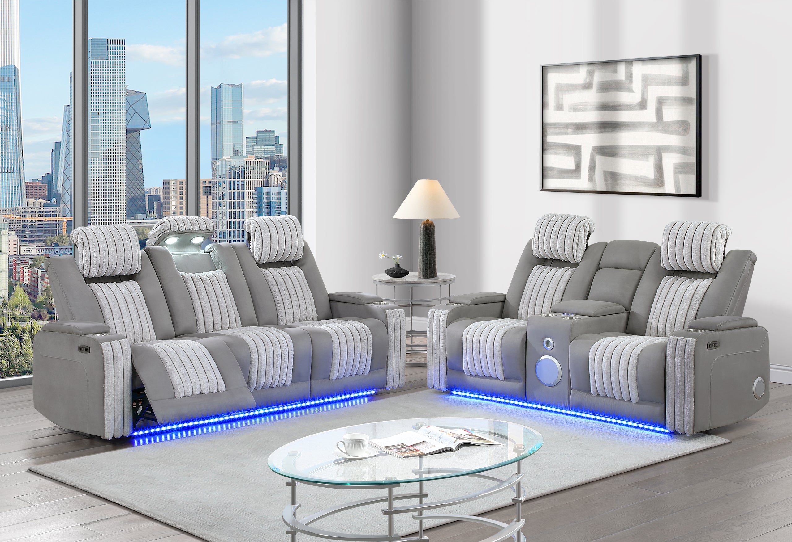 U8000 GREY PWR REC SOFA/PWR CONSOLE REC LOVESEAT W/PHR