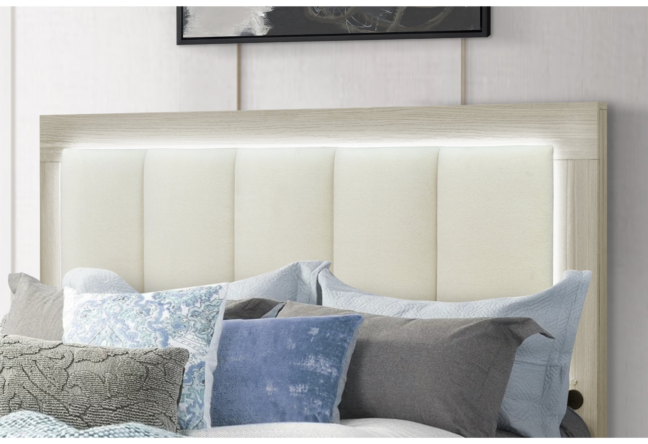 EMMA NATURAL/WHITE KING BED WITH LED AND USB