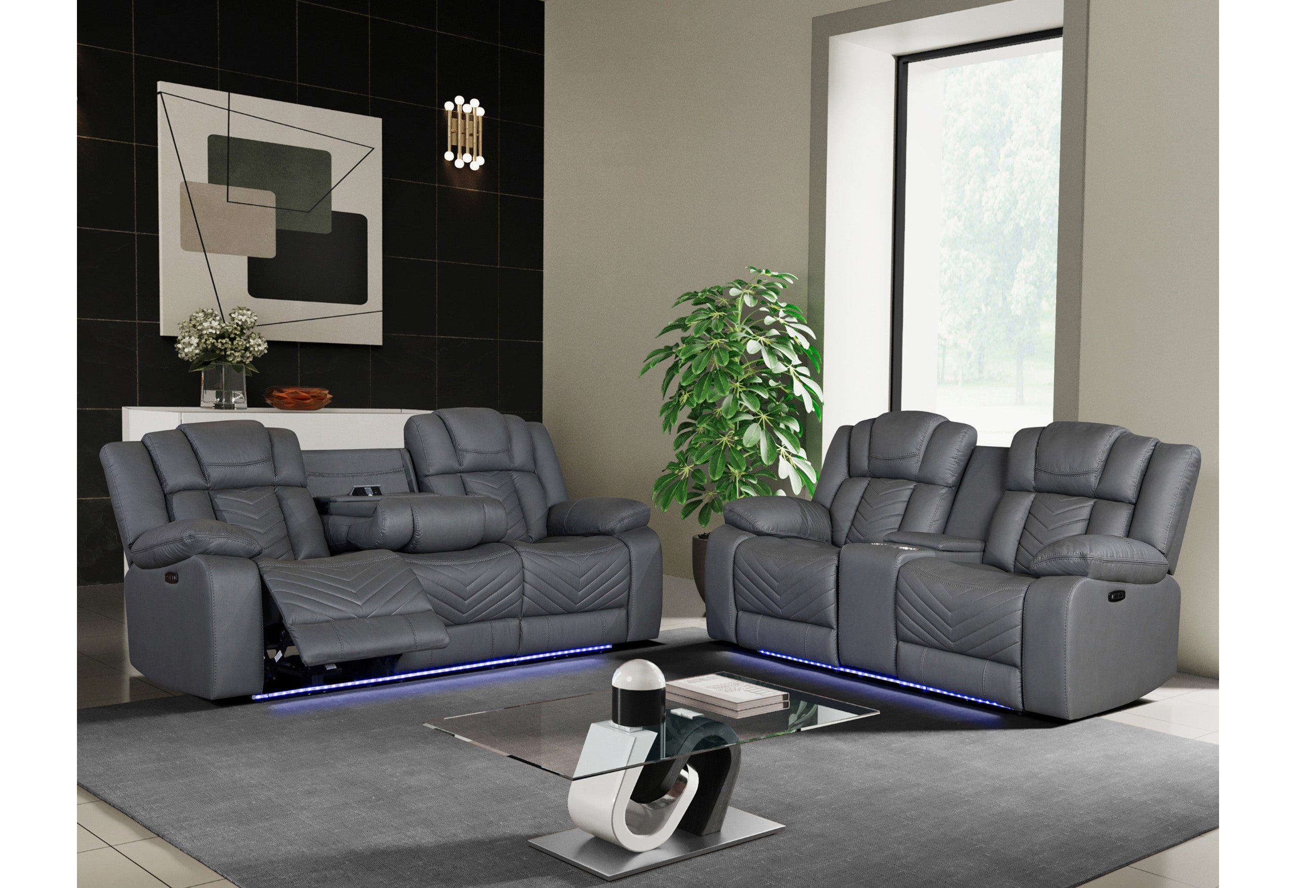 U7068 GREY 10 PWR REC SOFA/PWR CON REC LOVESEAT WITH LED