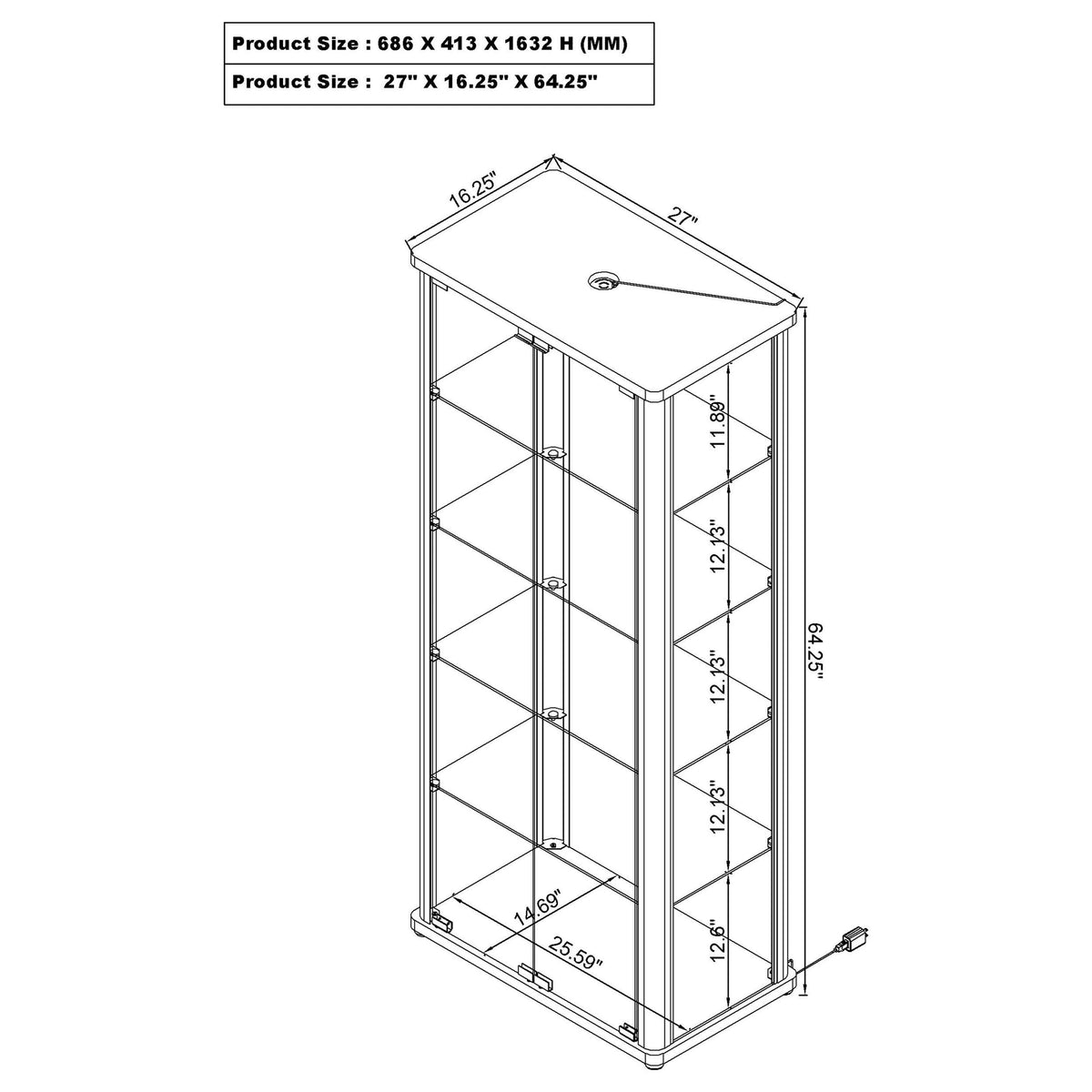 Aero Curio Cabinet with LED Lighting
