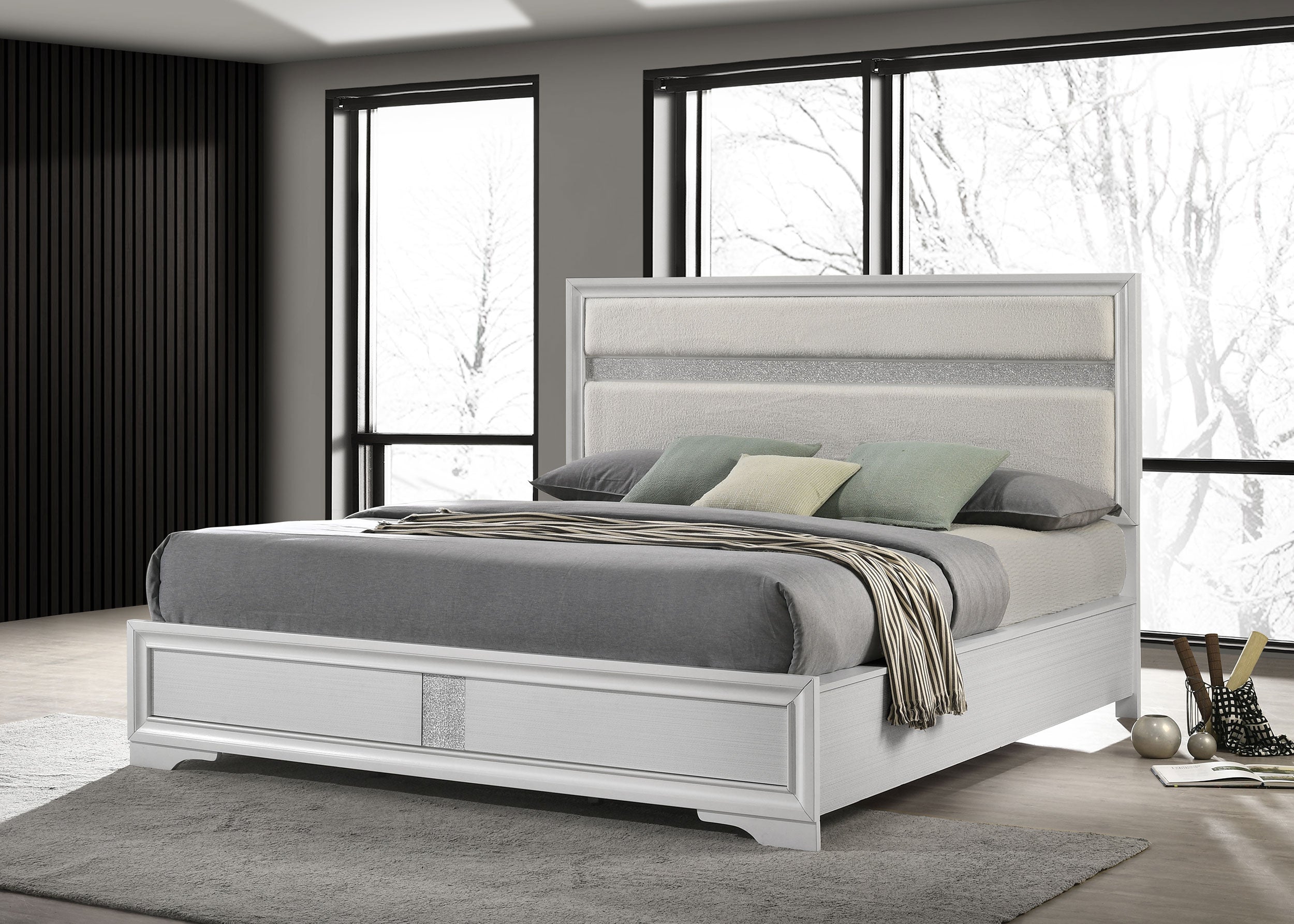 Miranda California King, E.King, Queen, Full, & Twin Bed Black & White