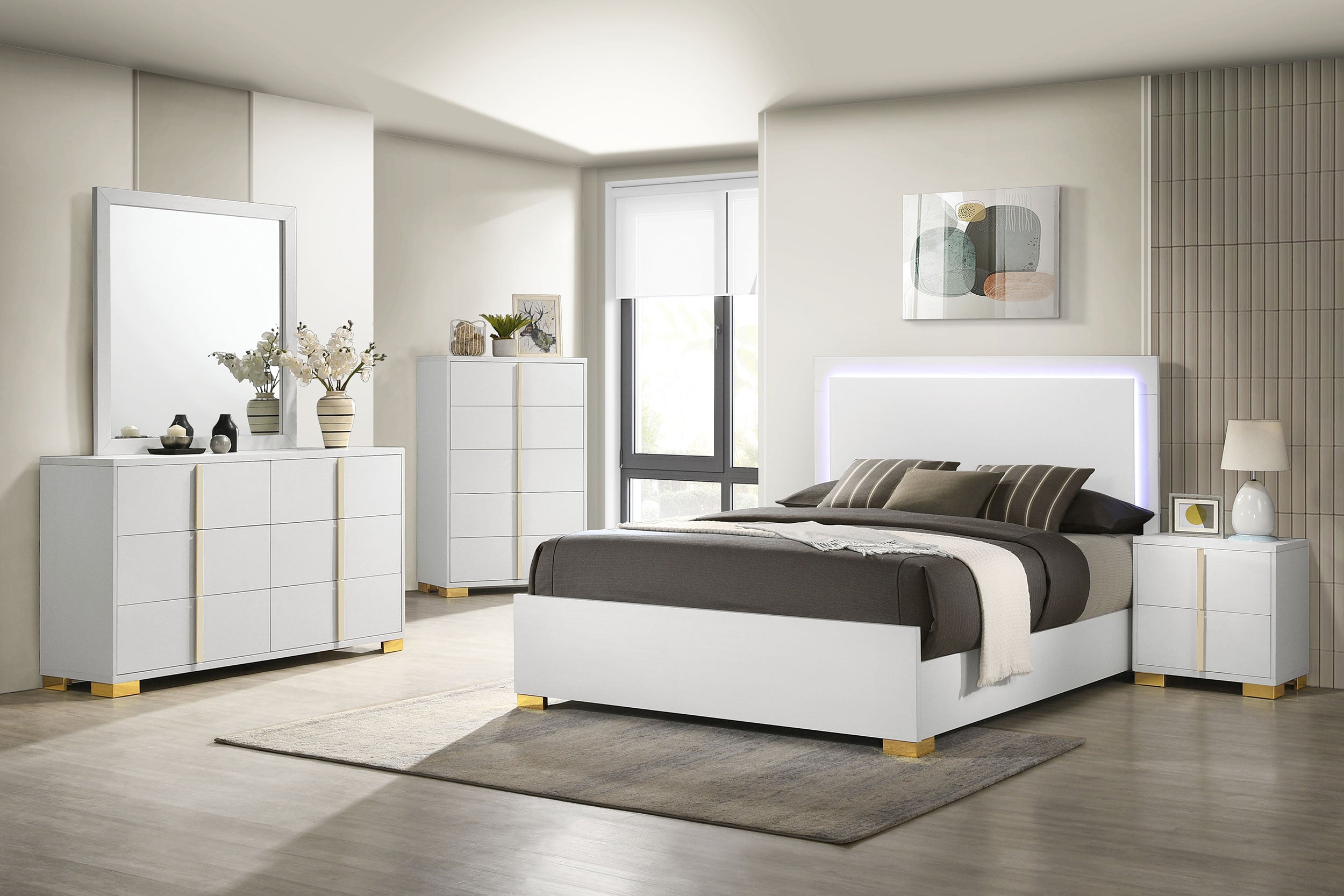 Marceline Bedroom Set with LED Headboard White