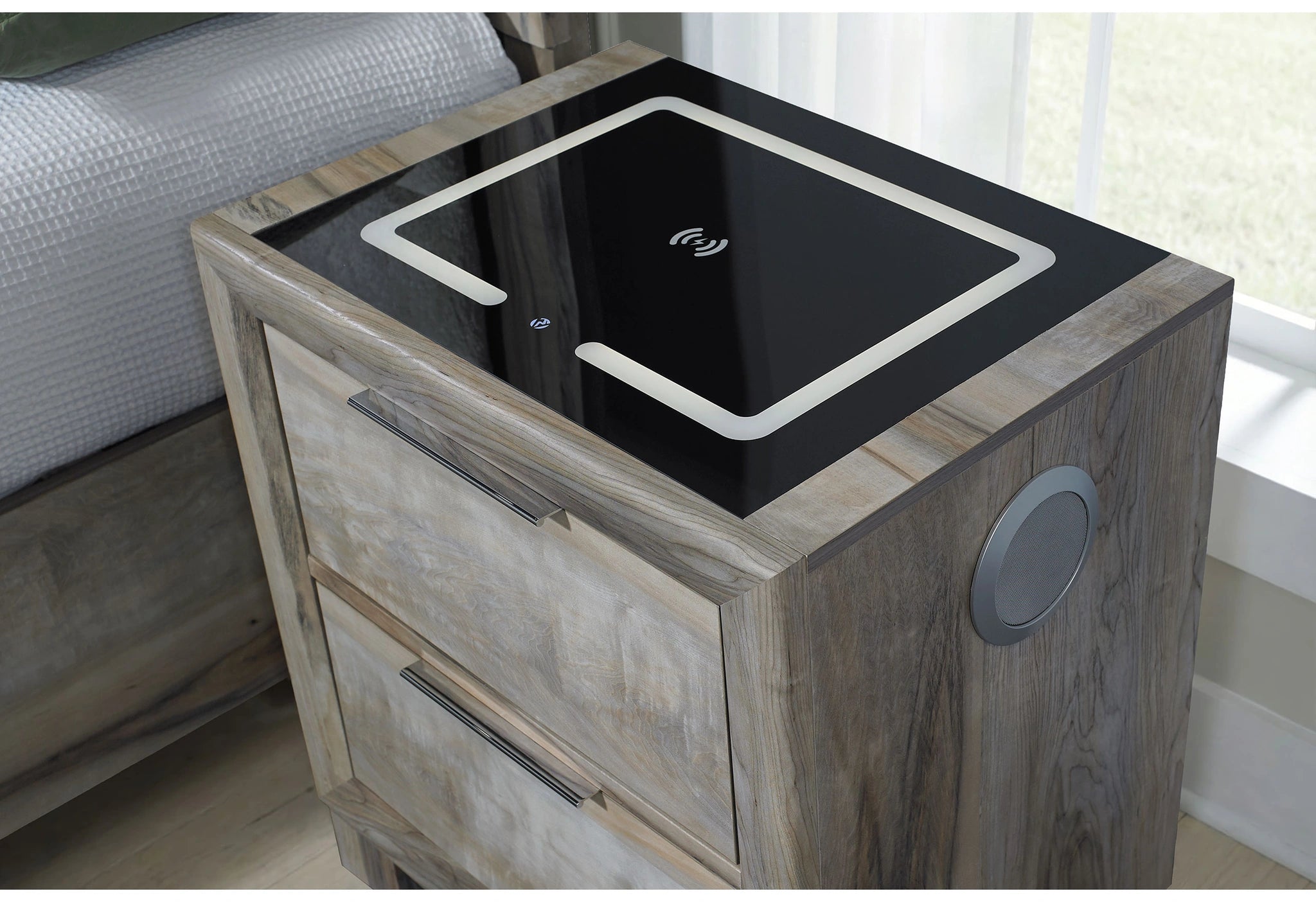Callie Brown Nightstand with Wc Platform and LED Speaker