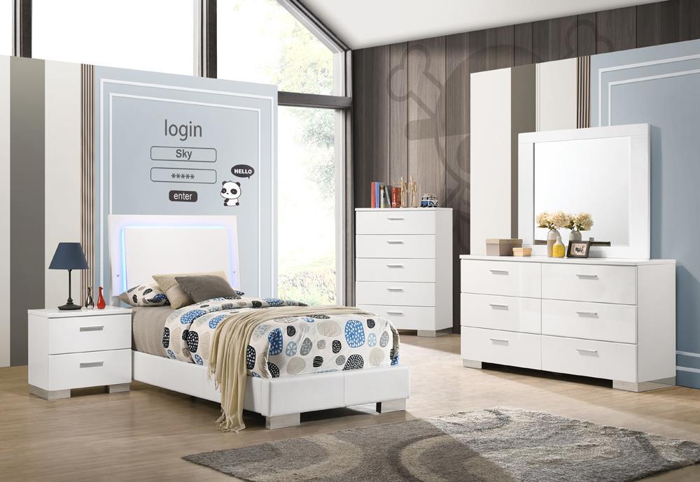 Felicity Full & Twin Panel Bed with LED Lighting Glossy White