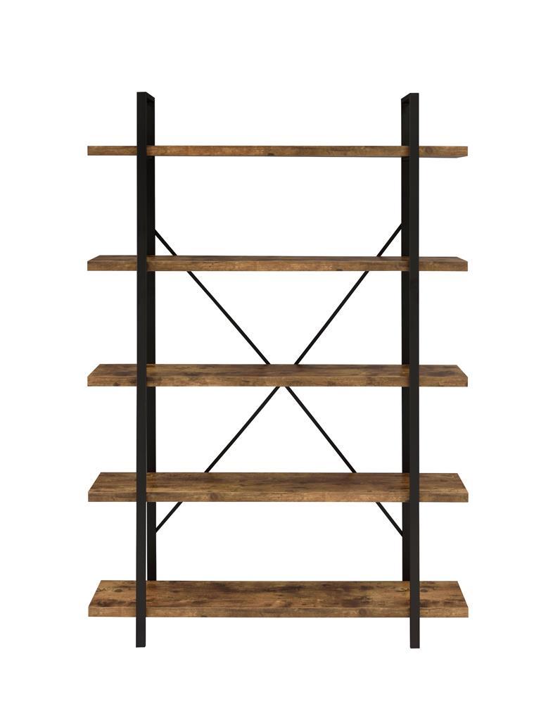 Cole 5-Shelf Bookcase Antique Nutmeg and Black