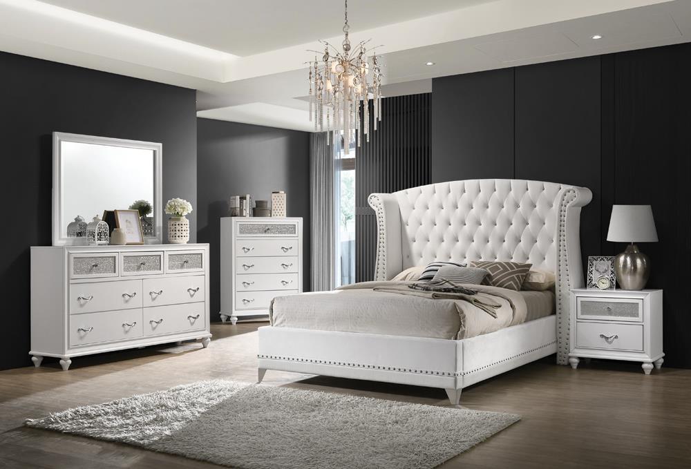 Barzini California King, Eking, & Queen Wingback Tufted Bed White