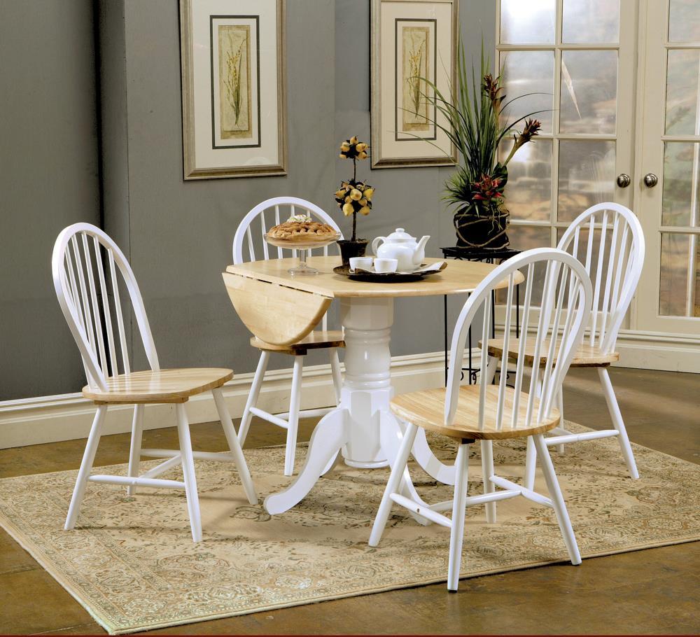 Allison Drop Leaf Round Dining Table Natural Brown and White