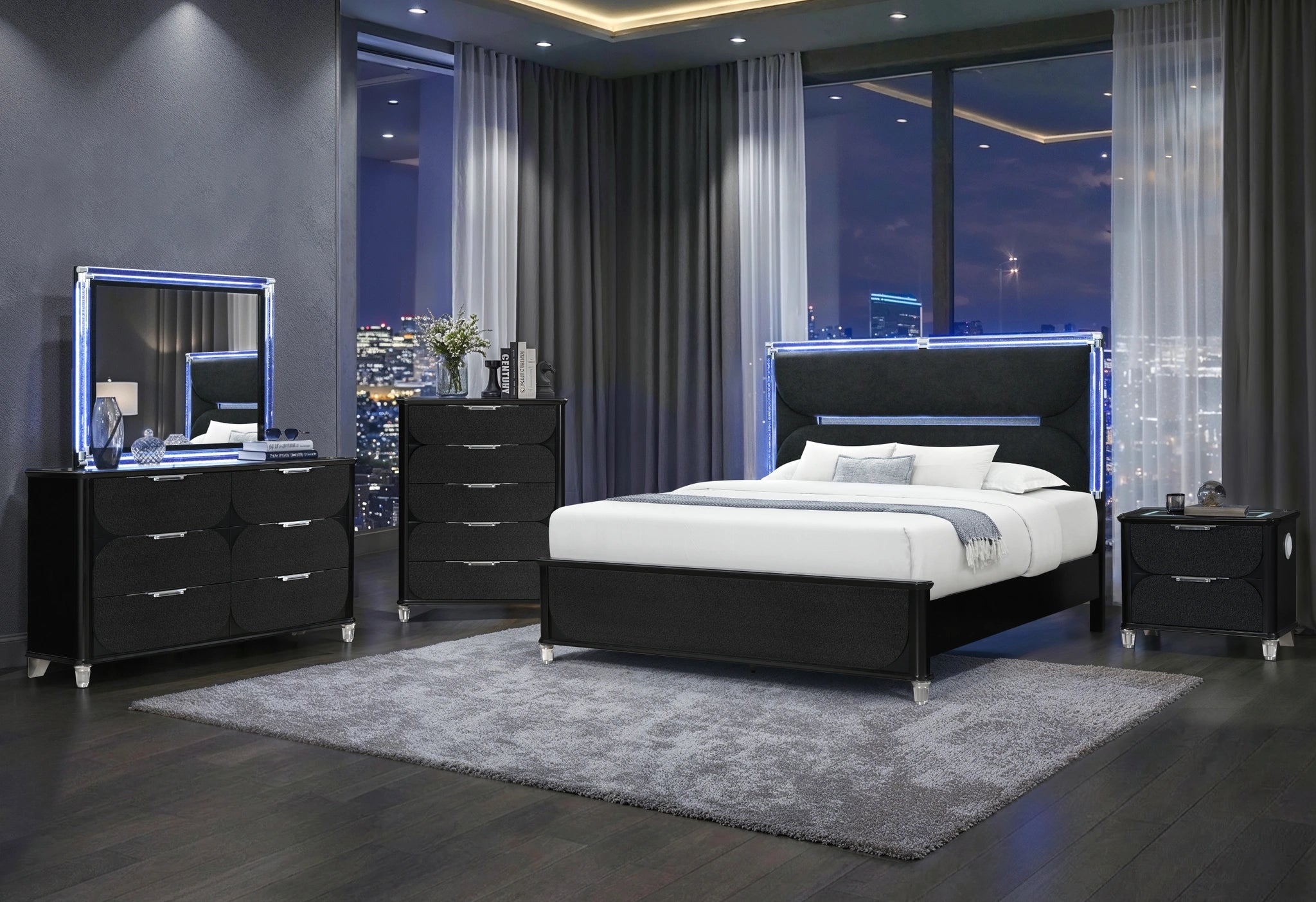 Lando Black Nightstand with Speaker and Wireless Charging Platform