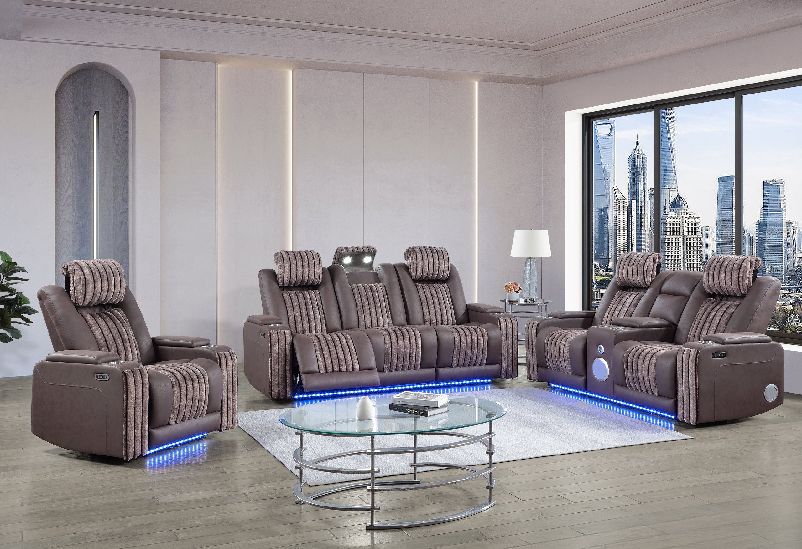 U8000 BROWN PWR REC SOFA/PWR CON REC LOVESEAT/PWR RECLINER W/PHR