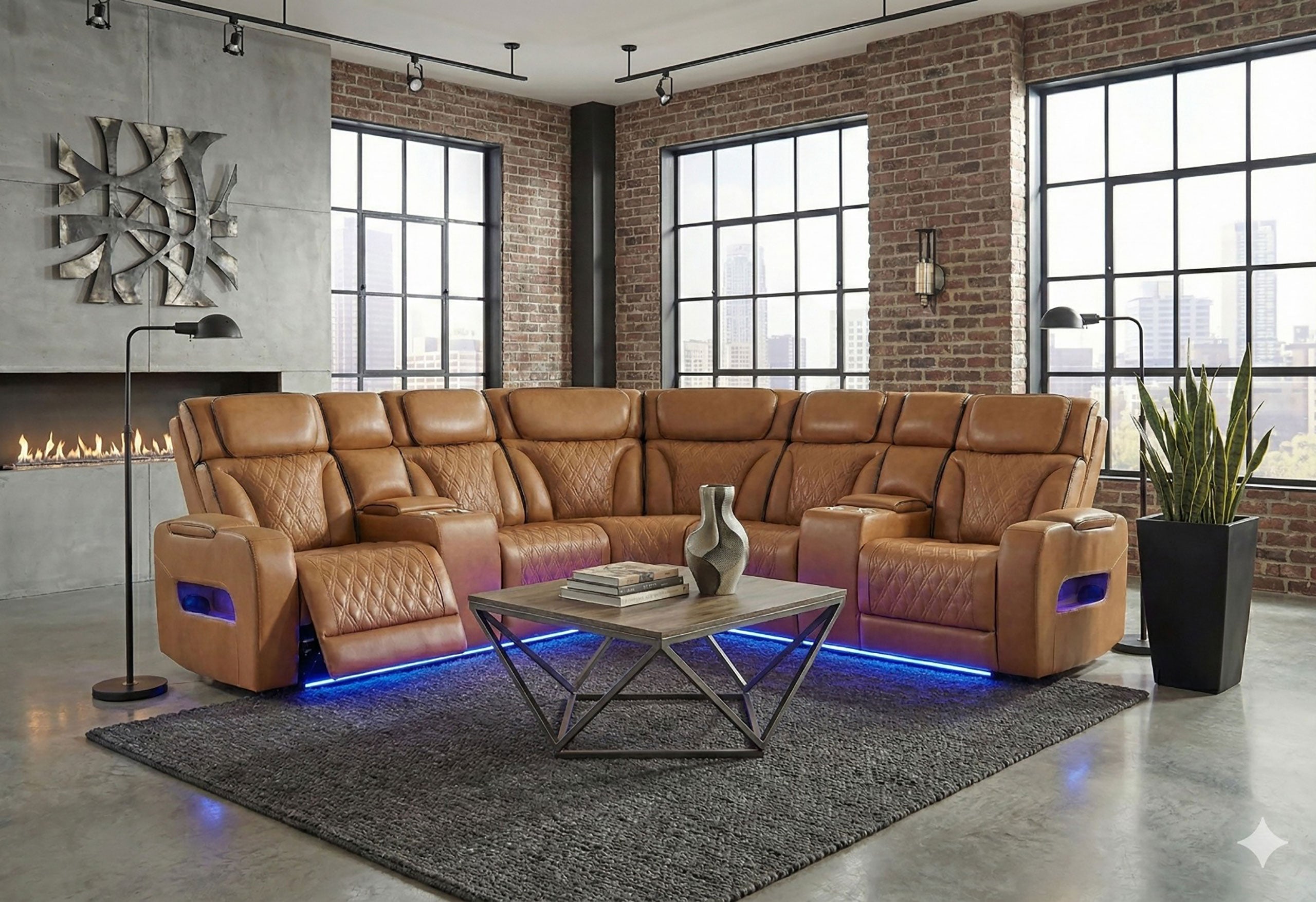 U8611 CAMEL SECTIONAL WITH POWER HEADREST, CONTINUOUS LED AND SPEAKER