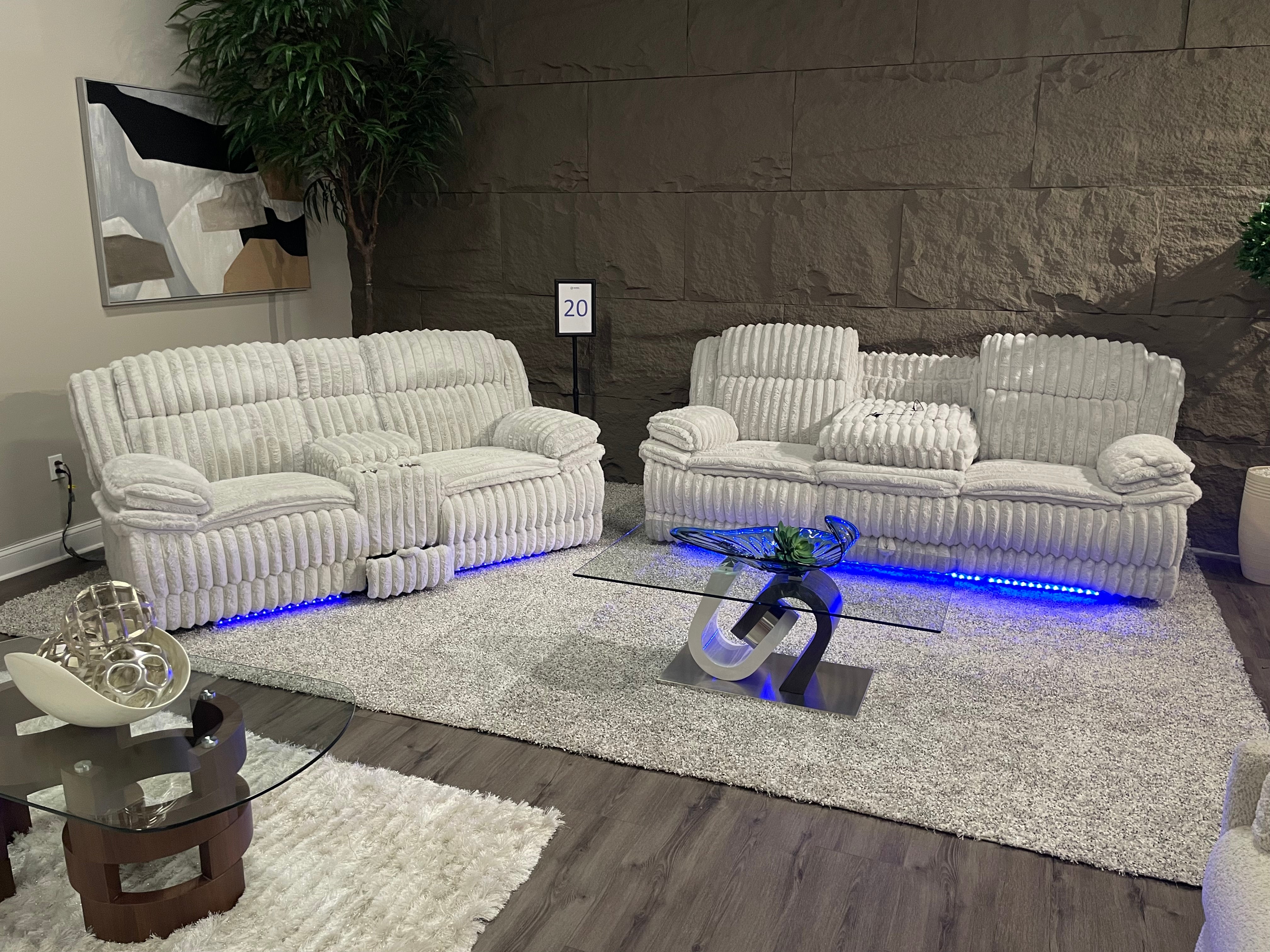 U8686 BLACK PWR REC SOFA W/ LED/PWR CONSOLE REC LOVESEAT W/LED