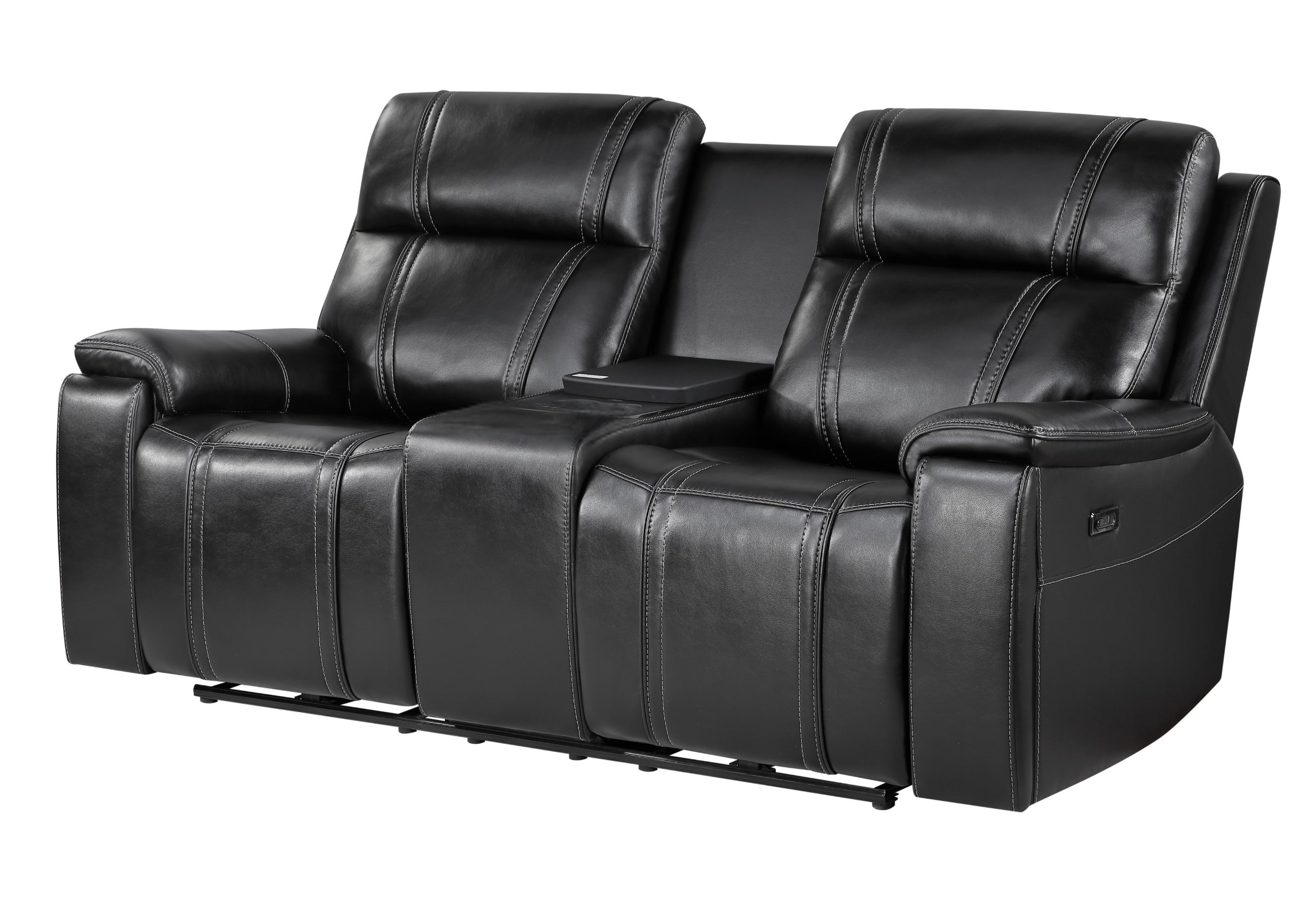 U8880 BLACK LEATHER POWER CONSOLE RECLINING LOVESEAT WITH COOLER