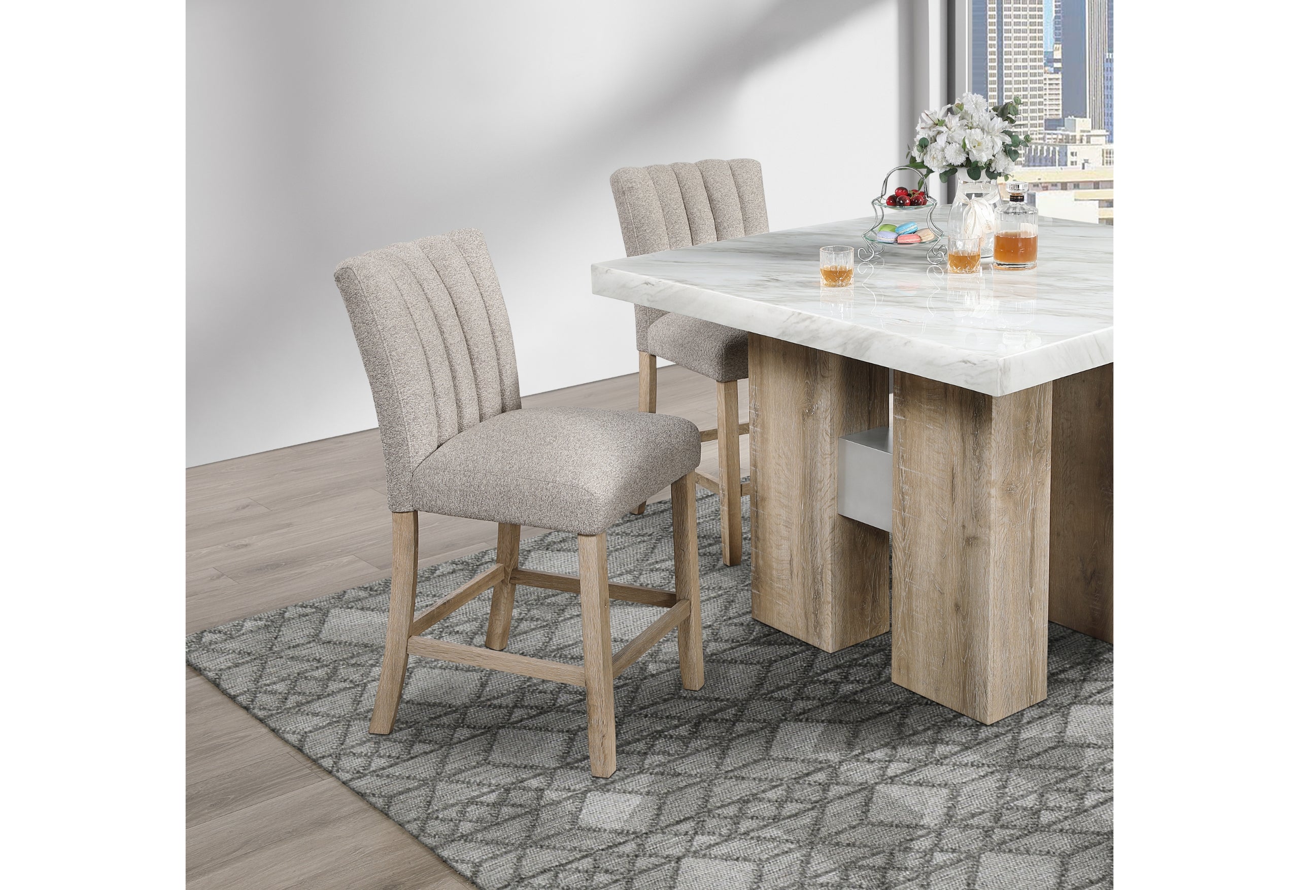 D04 NATURAL BAR TABLE + 6 D8685 BEIGE/NAT BAR STOOL
