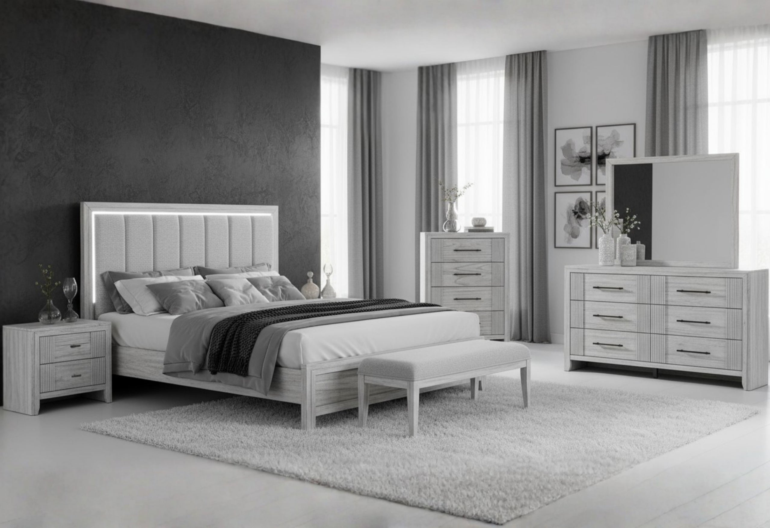 ELSIE GREY KING BED WITH LED