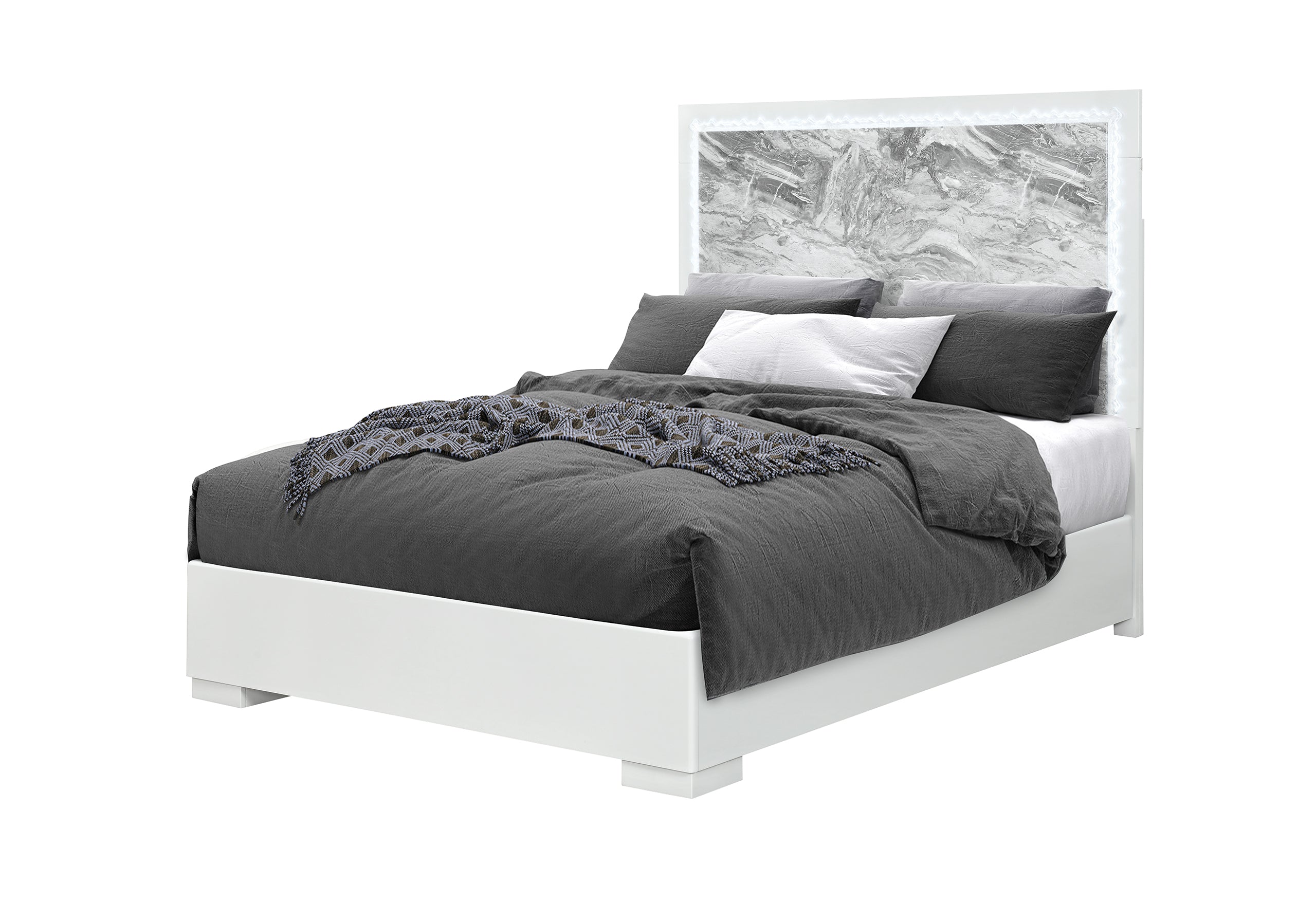 NAOMI SILVER MARBLE QUEEN BED WITH LED